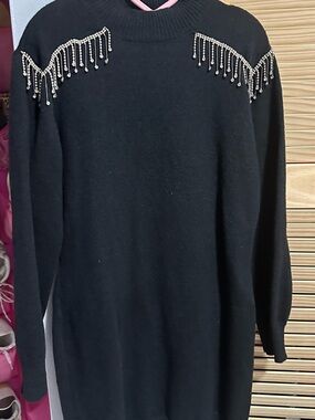 T.J.Maxx Black Sweater Dress with Beaded Fringe